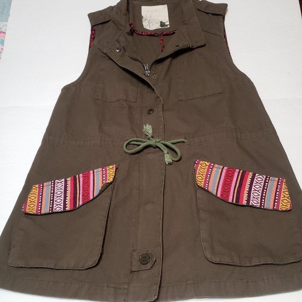 En Crene Boho Vest Full Zipper Southwest Print Pocket Cardigan Size Medium - Picture 7 of 7